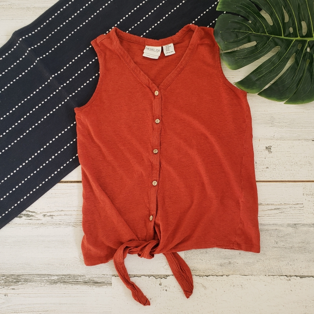 Rachel Zoe 100% Linen Tie Front Tank Top Orange Size Extra Small - Picture 1 of 5